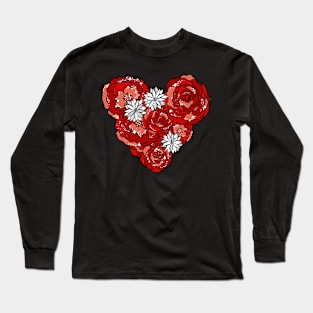 Red Heart of Roses and Daisies Long Sleeve T-Shirt